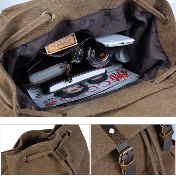 Vintage Canvas Drawstring Backpack For 15in Laptop - Image 2