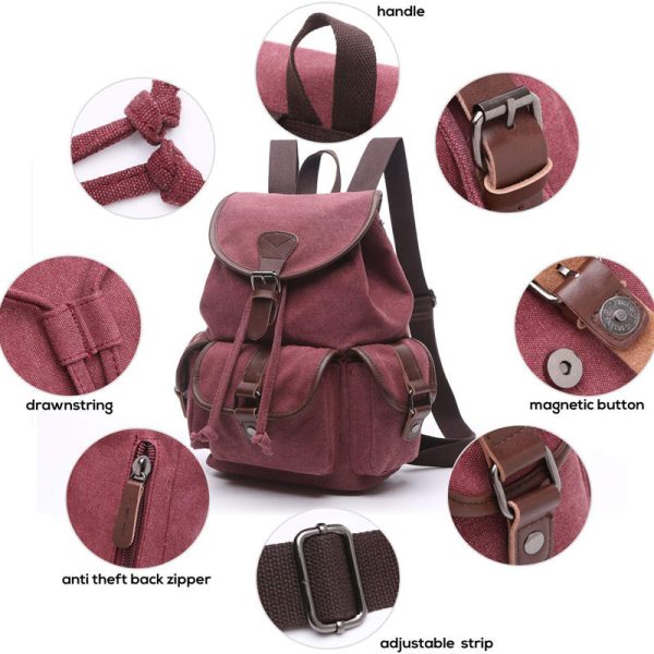Women Canvas Backpack Purse Vintage - Image 4