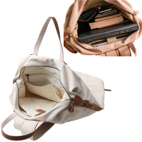 Casual Canvas Leather Backpack School Bag - Image 2