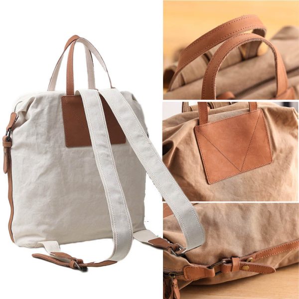 Casual Canvas Leather Backpack School Bag - Image 3