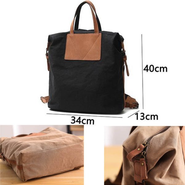 Casual Canvas Leather Backpack School Bag - Image 4