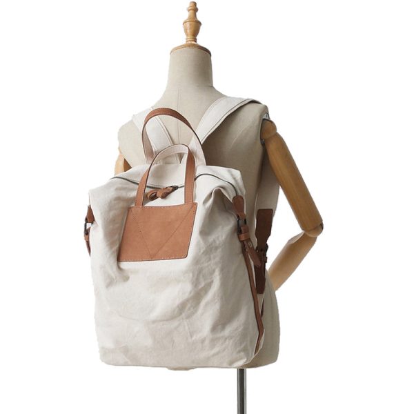 Casual Canvas Leather Backpack School Bag - Image 5