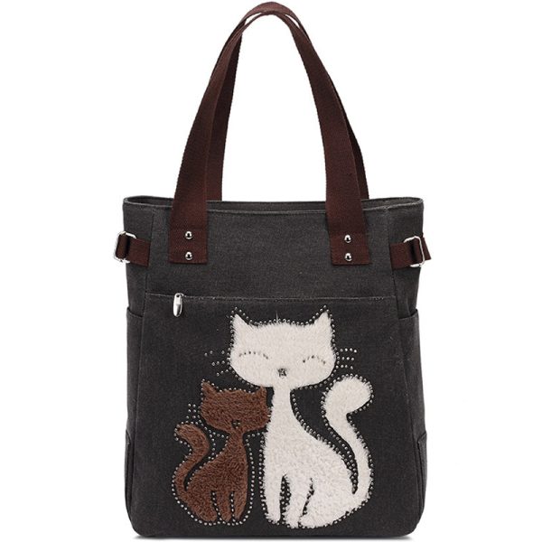 Women Canvas Shoulder Bags Cat Handbag - Image 11