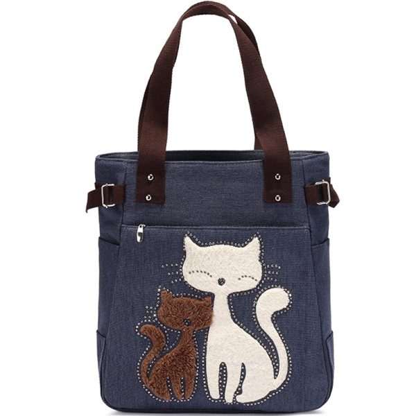 Women Canvas Shoulder Bags Cat Handbag - Image 12