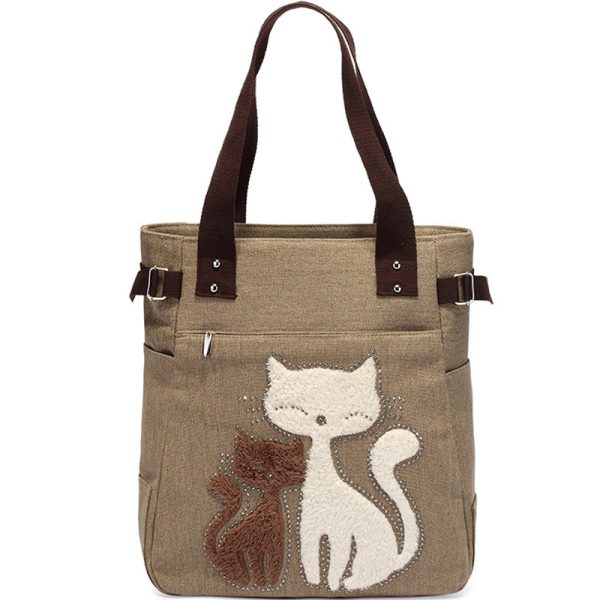 Women Canvas Shoulder Bags Cat Handbag - Image 13