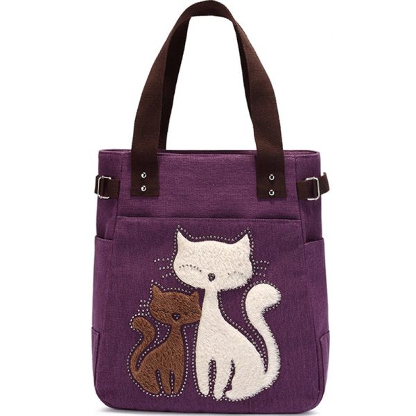 Women Canvas Shoulder Bags Cat Handbag - Image 14