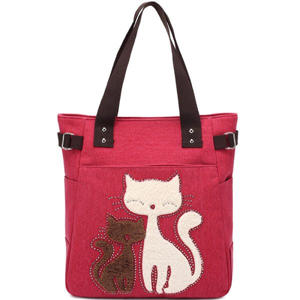 Women Canvas Shoulder Bags Cat Handbag - Image 15