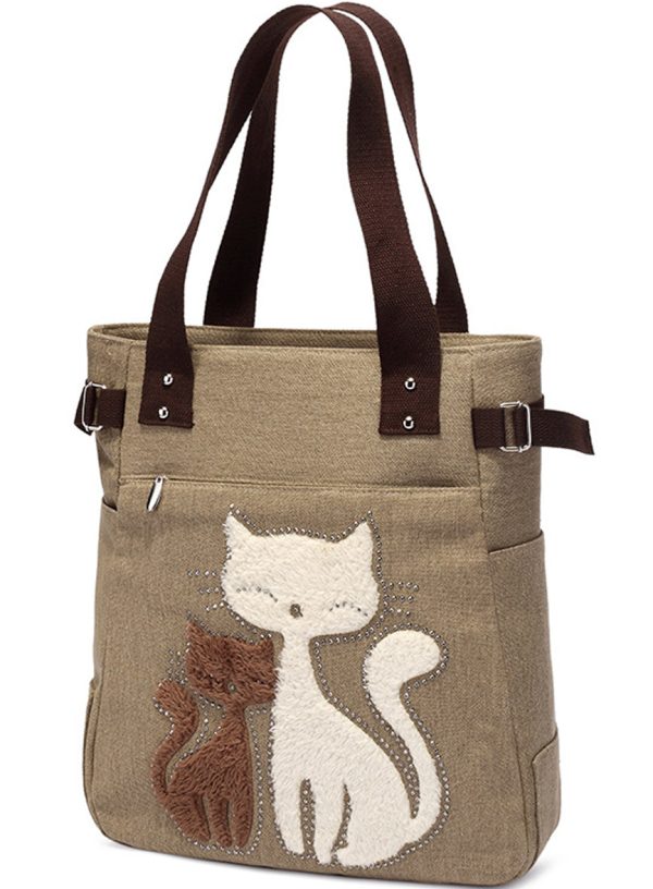 Women Canvas Shoulder Bags Cat Handbag