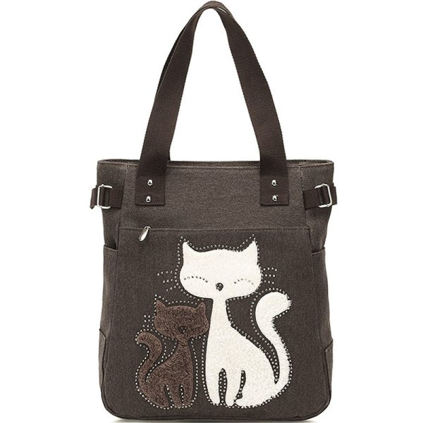 Women Canvas Shoulder Bags Cat Handbag - Image 9