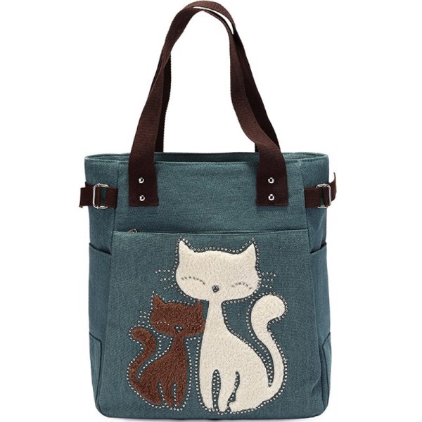 Women Canvas Shoulder Bags Cat Handbag - Image 10