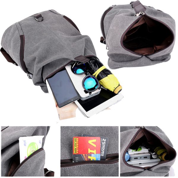 Travel Zipper Backpack Laptop Canvas Bag - Image 3