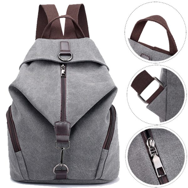 Travel Zipper Backpack Laptop Canvas Bag - Image 4