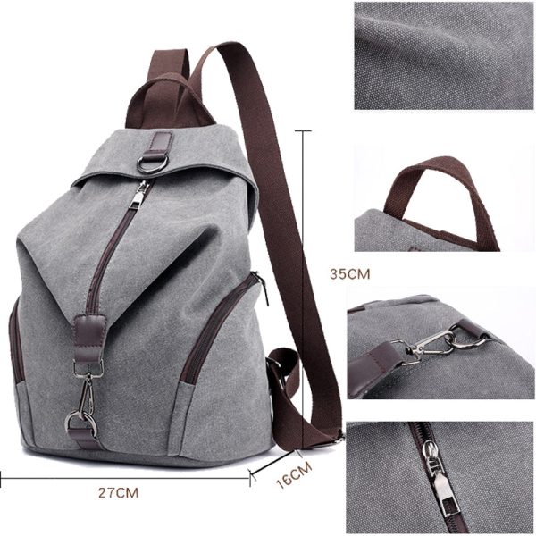 Travel Zipper Backpack Laptop Canvas Bag - Image 5